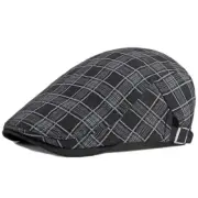 Adjustable Newsboy Hat for Men Flat Cap Ivy Gatsby Cabbie One Size Plaid-black