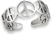 [Sac Silver] Peace Sign Repeating .925 Sterling Silver Symbol Toe Ring Band, Metal, No Gemstone