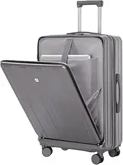 [Makamsui] 20 Inch Expandable Suitcases with Wheels Hardshell Carry On Luggage Airline Approved, Hard Shell Scratch-resistant Luggage Suitcase with USB Charging Cup Holder And Code Lock, Grey, One Size