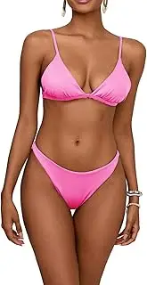 [geluboao] Thong Bikini Sets for Women Sexy Cross Criss Tie Back Triangle Bikini Cheeky High Cut Swimsuits 2 Piece, Pink, X-Large