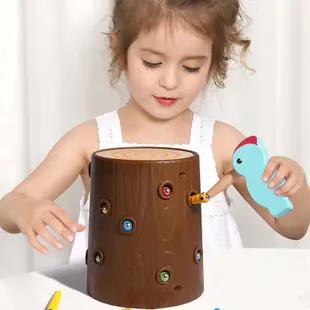 【樹年】蒙氏木製磁性趣味啄木鳥捉蟲遊戲手眼協調親子互動兒童早教抓蟲玩具
