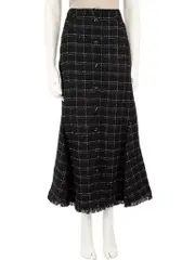 Black Wool Plaid Pattern Midi Skirt