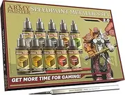 The Army Painter Speedpaint Metallics Set 2.0+ - 10 Speed Model Paint Kit - Pre-Loaded with Mixing Balls, 1 Basecoating Model Paint Brush, Army Painter Speed Paint Metallic Miniature Painting Kit