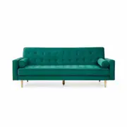 Design Square Modern Designer Scandinavian Velvet Fabric 3-Seater Sofa Bed - Green