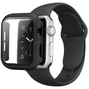 Silicone Sports Watch Band Strap + Case Set - For Apple iWatch 38mm (Black)