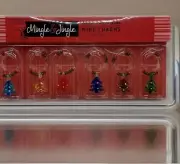 Wine Art Glass Charms MINGLE & JINGLE CHRISTMAS TREES - Set of 6 - Xmas Holiday