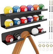 Cosmos Acrylic Billiard Ball Storage Shelf Holder - Pool Balls Display Rack Wall Mount Organizer for 16 Balls & Ball Rack in Billiard Game Room & Bar Pool Cue Accessory (Solid Black)