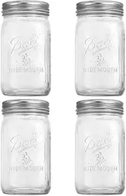 4 Pack Wide Mouth Mason Jars, Quart Large Glass Mason Jars with Airtight Lids, For Canning, Fermenting, Pickling, Freezing, Storage Glass jar, Microwave & Dishwasher Safe (1000ML)