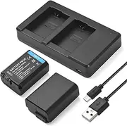Camera NP-FW50 Battery & Charger Kit with 2-Slot Battery Charger + 2pcs NP-FW50 Batteries 7.4V 1130mAh + USB Charging Cable Replacement for ZV-E10/Alpha a6500/a6300/a6000/a7s/a7/a7s ii/a7s/ Black