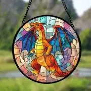 Handcrafted Charizard 8” Pokémon Stained Glass Suncatcher for Fans