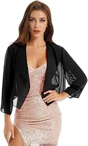 [HEYDHSDC] Elegant Women Chiffon Bridal Shawl Cardigan Cape Evening Shrug Tops for Party Dress