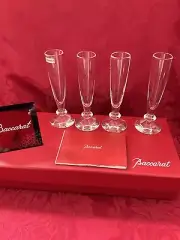 NIB FLAWLESS Glass BACCARAT France Four VEGA Crystal VODKA SHOT CORDIAL FLUTES