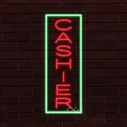 NEW "CASHIER" w/BORDER VERTICAL 30x12x1 INCH LED FLEX WINDOW INDOOR SIGN 31530