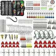 188pcs Fishing Accessories Kit with Tackle Box | Includes Jig Hooks, Bullet Bass Casting Sinkers, Swivels, Snaps, Sinker Slides & Fishing Line Beads | Complete Fishing Gear Set