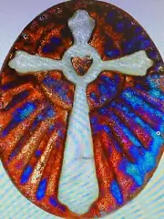 (2) Cross "I am Grateful" Medallions Raku Pottery NEW