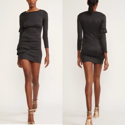 Cynthia Rowley Aeris Satin Ruffle Mini Black Coktail Dress Size 8