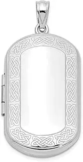 [JewelryWeb] 925 Sterling Silver Polished Patterned Holds 2 photos Irish Claddagh Celtic Trinity Knot Border Rectangular Locket 38.5x19.15mm Wide