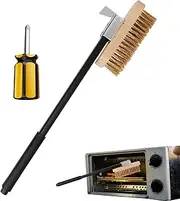 Pizza Oven Brush - Pizza Stone Brush, Pizza Brush | Pizza Stone Brush with Non-Scratch Heat Proof Brass Bristles, Long Wooden Handle Barbeque Pizza Oven Grill Brush, Scraper for Pizza Stone Oven