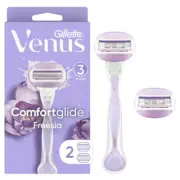 Gillette Venus ComfortGlide Freesia Womens Razor Handle 2 Blade Refills, Purple