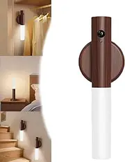 Motion Sensor Night Light | USB Rechargeable Wall Light Portable Removable Magnet Body Sensor Lamp, Wireless Led Touch Light for Indoor Hallway Stairway Porch Automatic Sensing Lamp - Walnut Color