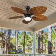 52" Tropical Palm Reversible Ceiling Fan with LED Light and Remote Control Black