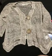 Nina Leonard Women’s Top Sz Lg Grey Knit Top Button up See Threw