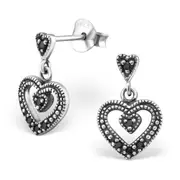 Cubic Zirconia Silver Hanging Heart Stud Earrings