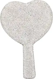 FOYTOKI Handheld Mirror for Shaving Heart Shape Mirror Lights Compact Rhinestone Decor