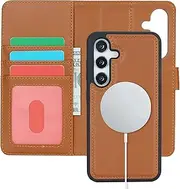 [Cavor] Wallet Case for Samsung Galaxy S24 6.2" Leather Case 2 in 1 Magnetic Detachable Flip Cover Support Magsafe Charging with Stand Feature Card Slots-Brown