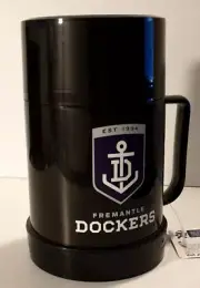 FREMANTLE DOCKERS AFL Flask with Lid Travel Mug Colour Black with Logo ***NEW***