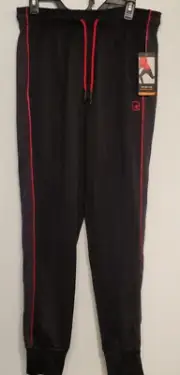 AND1 Double Team Joggers Basketball Pant MED Slim Fit Pockets Stretch Black Red