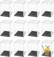 Gobesty Minifigure Display Case Single, 12Pcs Acrylic Display Case for Minifigures, Dust Proof Storage Case for Building Block, Stackable Building Block Display Box for Figurines and Collectibles