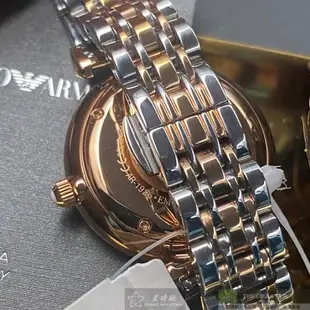 ARMANI 阿曼尼女錶 32mm 玫瑰金圓形精鋼錶殼 白色滿天星錶面款 AR00017