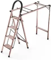 4 Steps Multi-Function Ladder Folding Step Stool with Wide Anti-Slip Pedal and Handrail, Lightweight 440 lbs Load Capacity Step Ladder, Portable Step Stool for Household(Rose Gold)