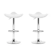 2x Bar Stools Leather Gas Lift Chair White
