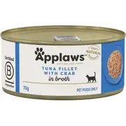 Applaws Natural Tuna Fillet with Crab in Broth Wet Cat Food Can - 70g