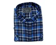 Mens Flannelette Long Sleeve Pullover Shirt 100% Cotton Flannel - Half Placket - Navy/Blue/White