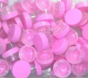 12 Tiny Plastic Reusable Jars 1tsp Pink Cap Beauty Skin Care Salon Screw Lid USA