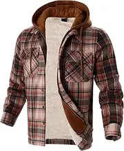 [Gary Com] Plaid Flannel Hoodies for Men - Heavyweight Fleece Sweatshirt Full Zip Up Thick Sherpa Lined Winter Warm Sweatshirts