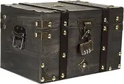 Wooden Pirate Treasure Chest Retro Trinket Case with Lock Capacity Storage Box for Jewelry Documents Keepsakes Vintage Design for Home Decor Organizing