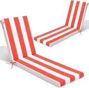 Crestlive Products Chaise Lounge Cushion Set of 2, Outdoor Cushion for Patio Furniture, Outside Chair Comfortable Cushion Water Proof for Lawn, Pool, 80''L x 23''W x 3''T,Red White Stripe