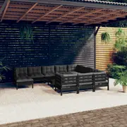vidaXL 12 Piece Garden Lounge Set with Cushions Black Pinewood