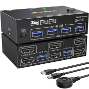 USB 3.0 KVM Switch 2 Computers 2 Monitors, Dual Monitor HDMI 2 in 2 Out KVM Swit