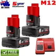 For Milwaukee M12B6 6.0Ah 12V Pack Lithium M12 Battery M12B5 48-11-2440 Cordless