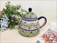 在飛比找Yahoo!奇摩拍賣優惠-波蘭陶茶壺 手工彩繪 陶瓷綠底水壺 1公升 咖啡壺冷水壺飲料
