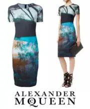 MCQ by Alexander McQueen Nature Print Stretch Night Out Bodycon Dress sz XS $790