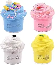 4 Pack Butter Slime Kit - Yellow Pineapple, Pink Watermelon, Coffee, Blue Candy and White Super Soft & Non-Sticky Fluffy Clay - DIY Sludge Toy Gift
