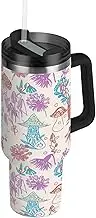 RPLIFE Cute Mushrooms Beige Tumbler with Handle, Stainless Steel 40 Oz Insulated Cup with Lid for Women Men Travel