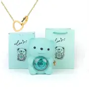 Eternal Rose Teddy Bear Gift Box with Necklace (Green Gold)