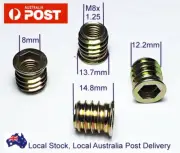 Qty 10 M8 15mm Hard Wood Timber Threaded Flange Zinc Steel Insert Allen Hex Nuts